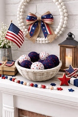 Navy blue fabric star ball with red and blue stars for bowls