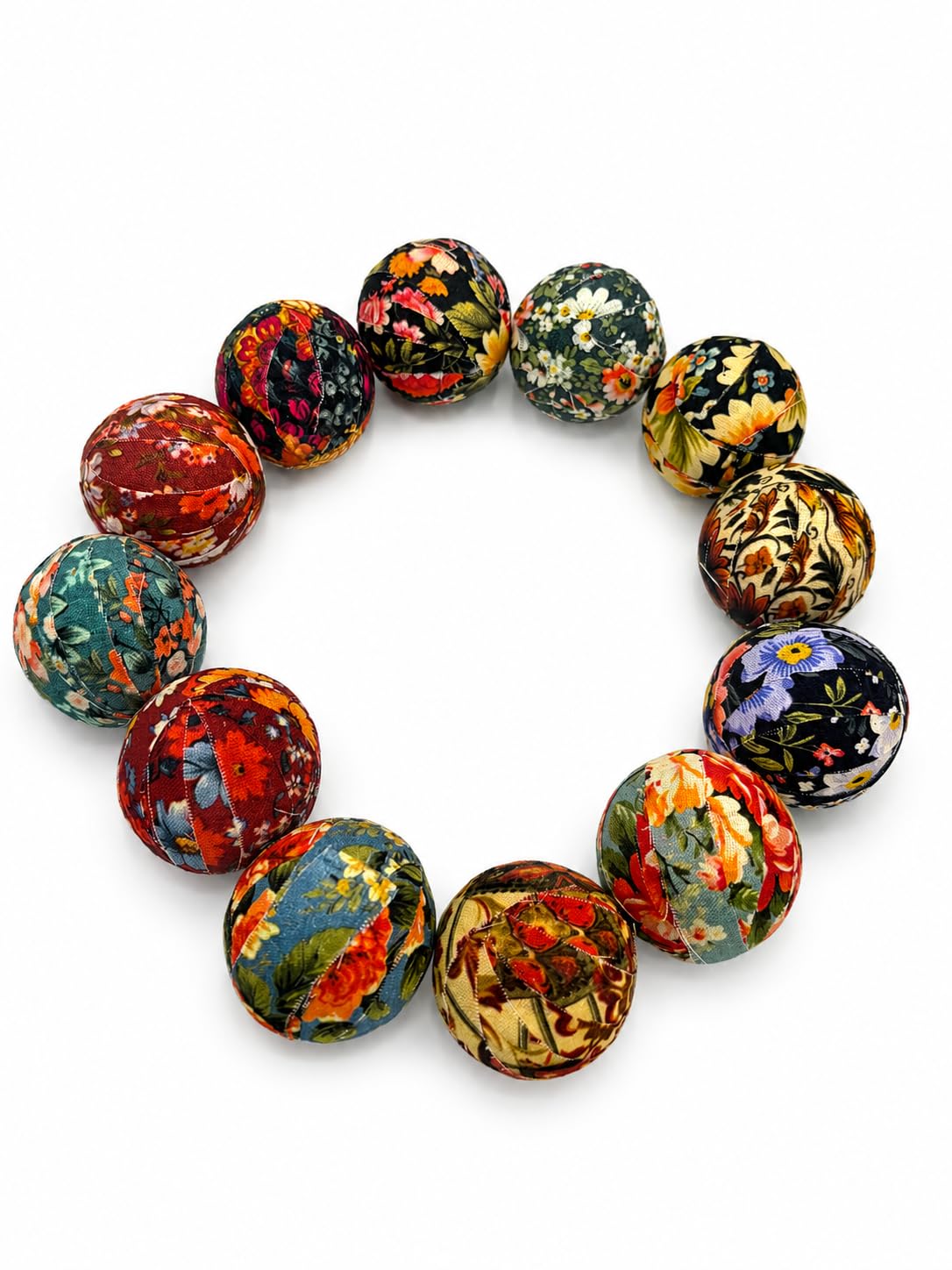 Set of 12 fall floral fabric wrapped decor balls