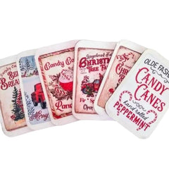 Six Christmas pattern dollhouse signs for festive decor