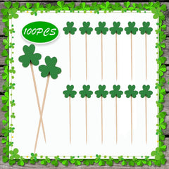 Green bamboo shamrock picks for appetizers SETRUE 4.8 inch