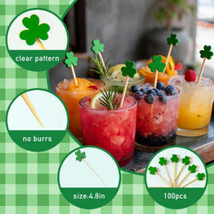 Shamrock shaped bamboo cocktail picks for festive table decor SETRUE