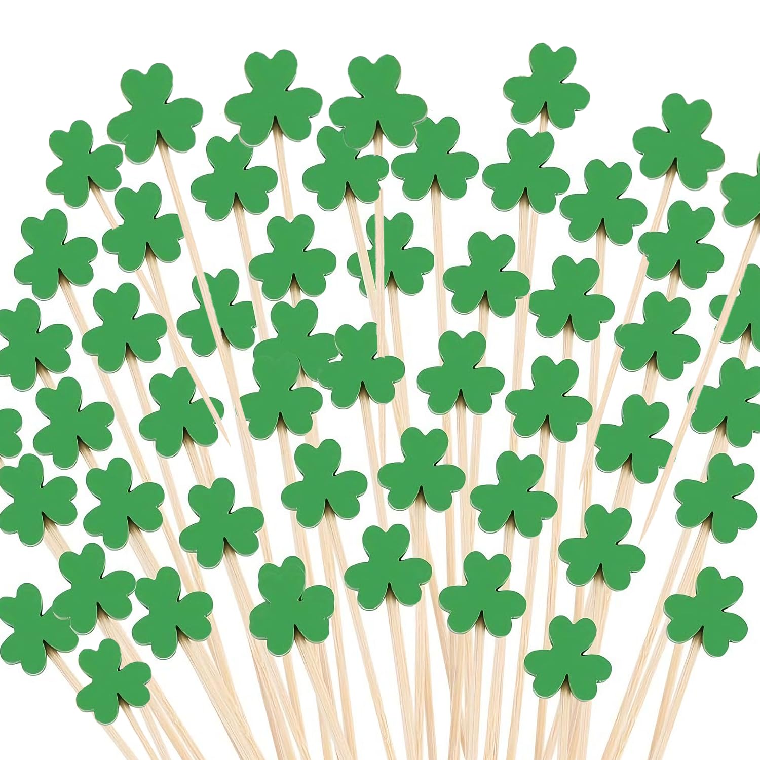 SETRUE St Patrick's Day shamrock cocktail sticks 100 pieces bamboo green