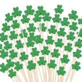 SETRUE St Patrick's Day shamrock cocktail sticks 100 pieces bamboo green