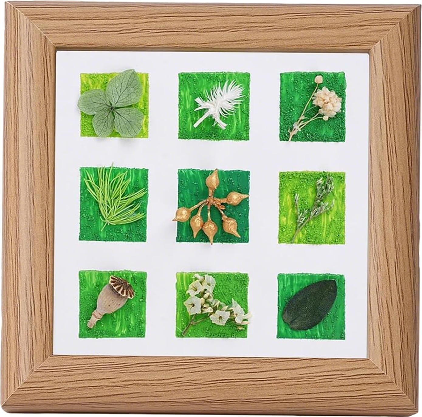 Shadow Box Frame 4.7x4.7 botanical wall art with 9 preserved plants
