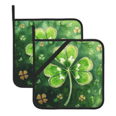 Shamrock Clovers pot holder set 2 green leaves on counter