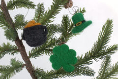 Pot of gold ornament made from wool with a hanging hook for tree decor