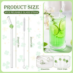 Green shamrocks reusable glass straw for beverages