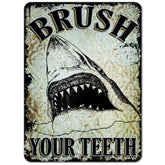 Shark toothbrush bathroom wall sign front view