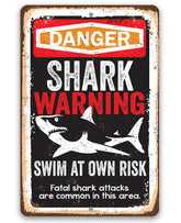 Shark Warning Swim at Own Risk metal beach sign