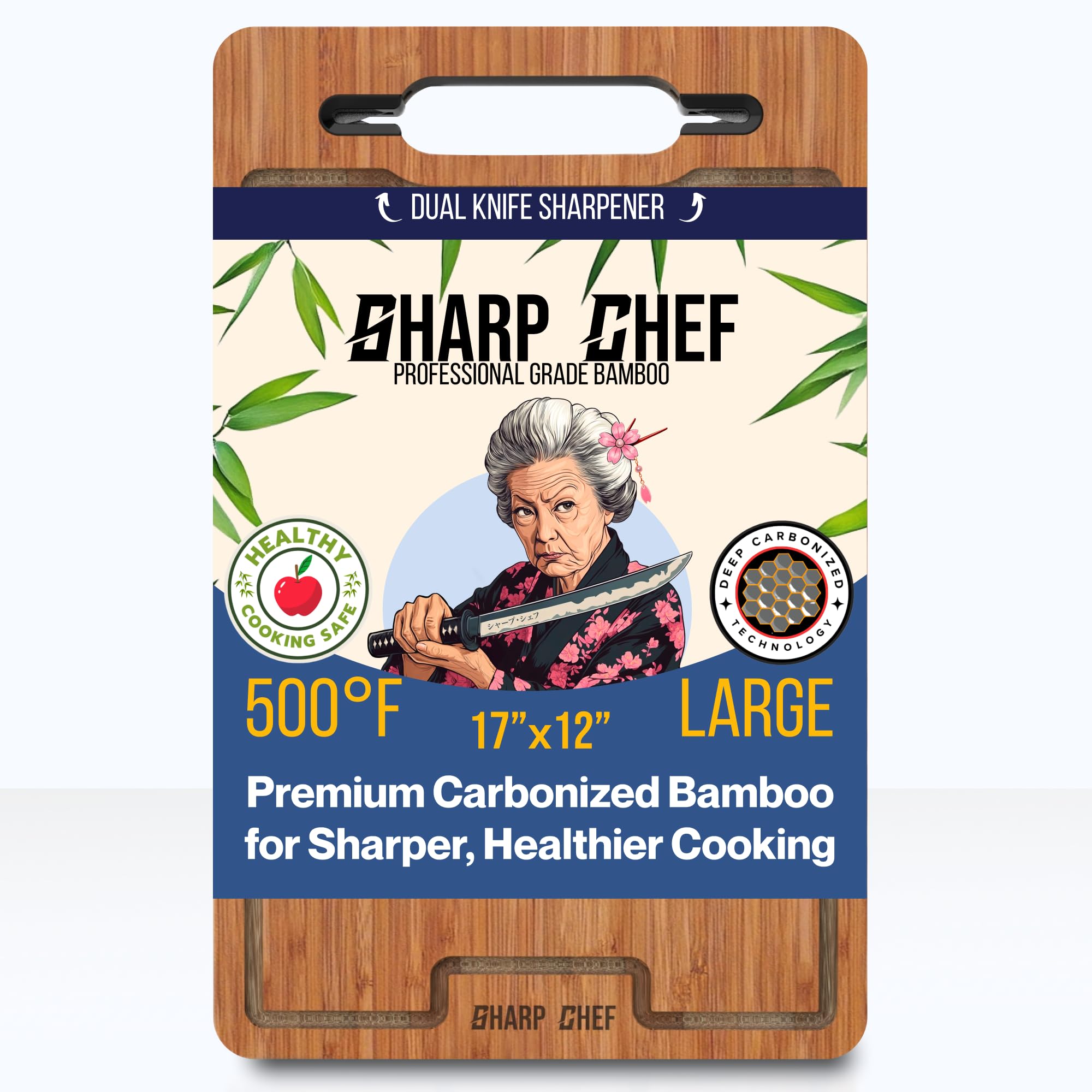 Sharp Chef Deep Carbonized Bamboo Cutting Board surface 17x12 inch