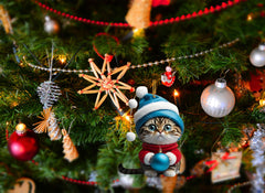Shatterproof acrylic cat ornament hanging on tree