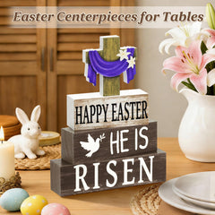 He Is Risen Easter decor cross and signs