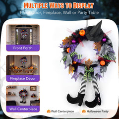 Wreath with witch hat and witch legs accents