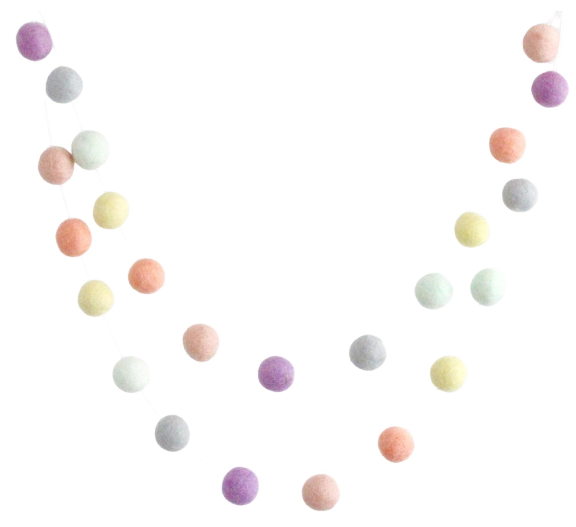 Pastel Rainbow felt ball garland by Sheep Farm Felt