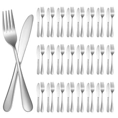 SHENLIU 50 pieces stainless steel fork and knife set with 25 knives and 25 forks