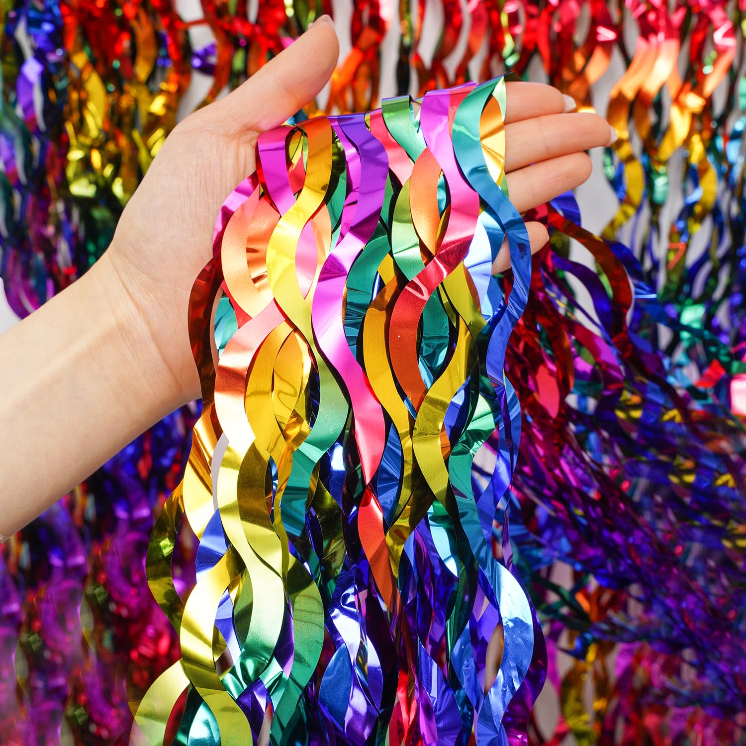 Shiny Rainbow Foil Fringe Curtain 3.3ft x 6.6ft two-pack backdrop