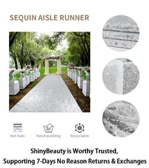 Indoor or outdoor wedding aisle runner with silver sequins