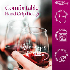 shop4ever Mommy's Sippy Cup Engraved Stemless Wine Glass 15 oz in packaging