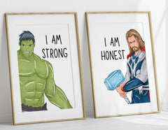 Unframed superhero wall decor for boys bedroom