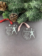 Clear acrylic shot put ornament with 3 inch diameter