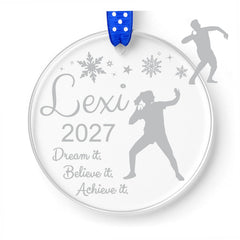 Personalized shot put ornament 3 inch clear acrylic