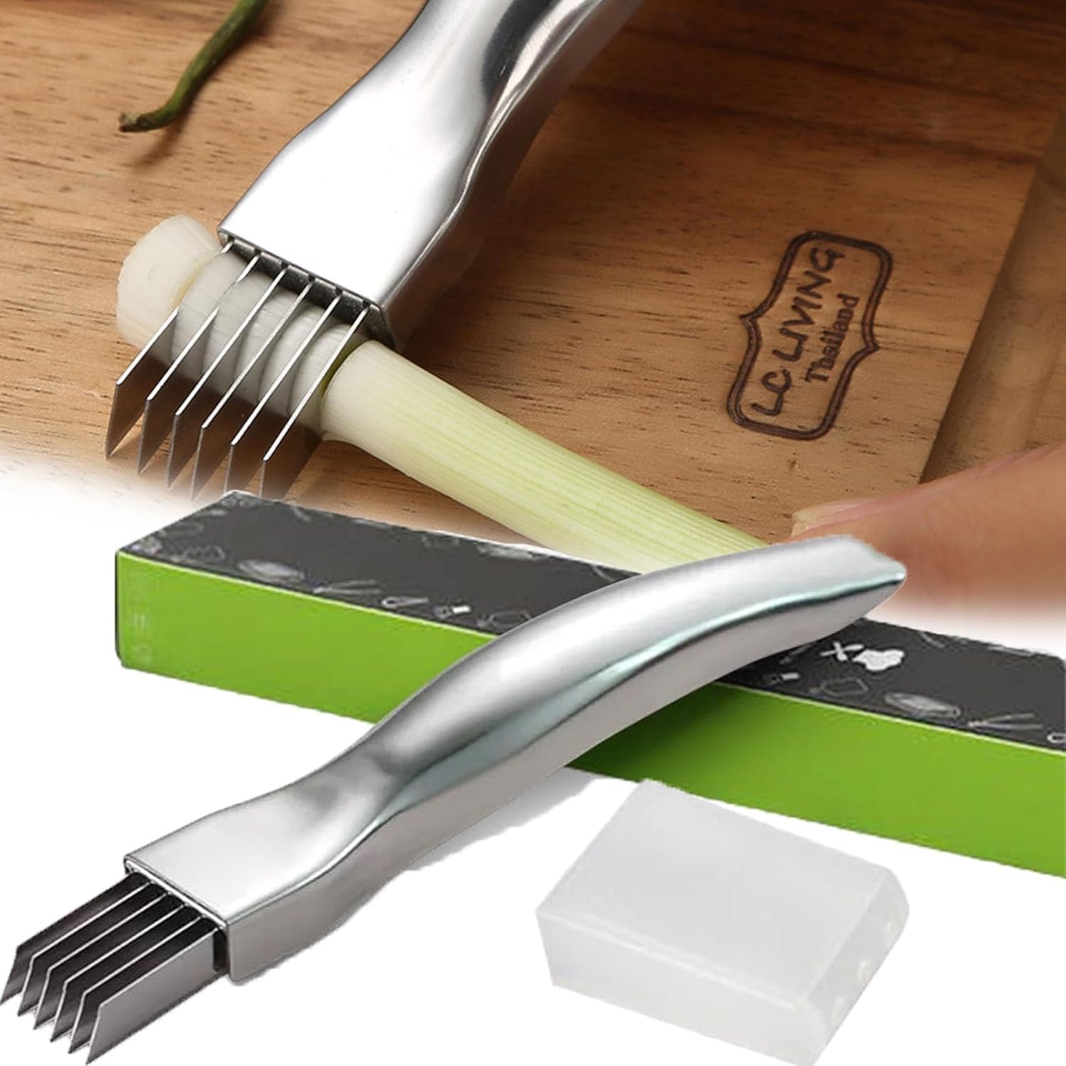 Shred Silk the Knife onion cutter front view stainless steel