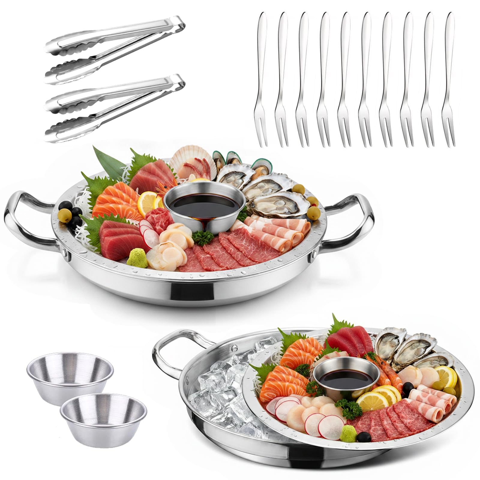 two-set shrimp cocktail serving dish with ice beneath two-tier design