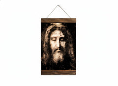 Shroud of Turin Face of Jesus canvas print on brown wood frame