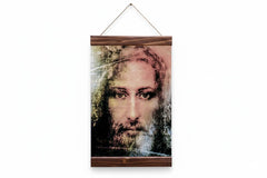 Shroud of Turin canvas print in brown wood frame