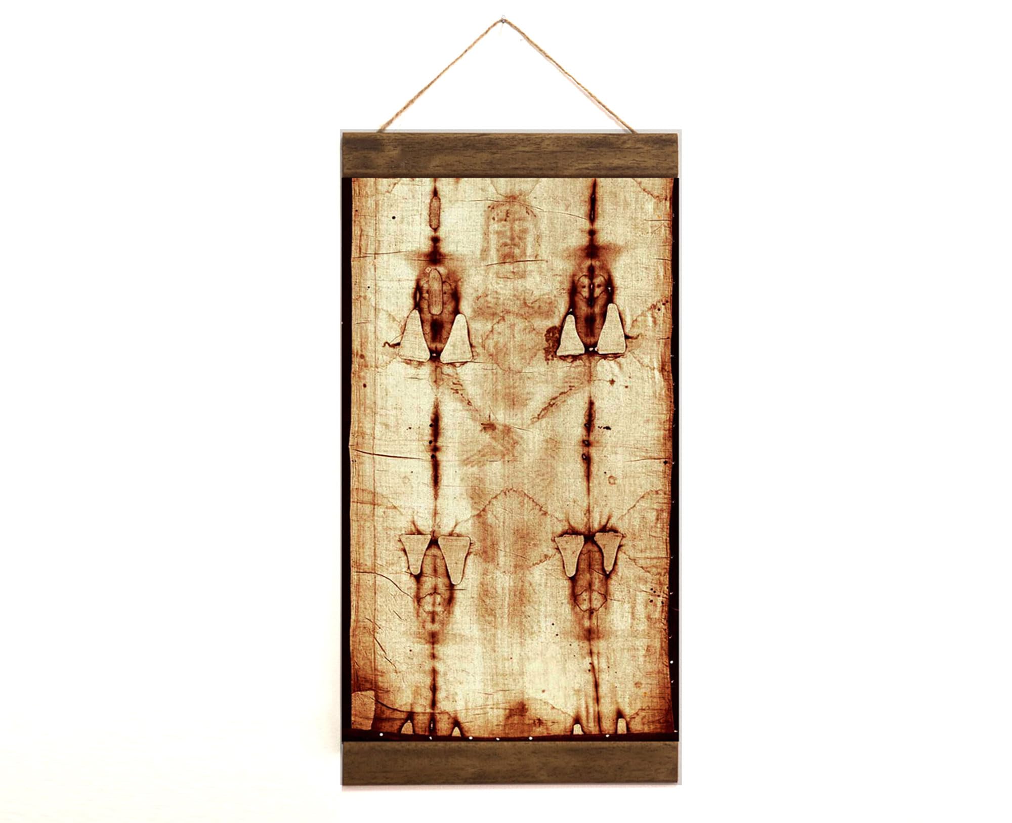 Shroud of Turin Jesus canvas print with natural wood frame
