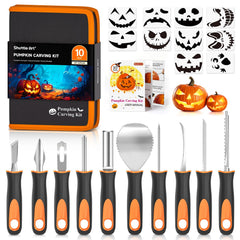 Shuttle Art pumpkin carving kit with 10 tools and 10 stencils