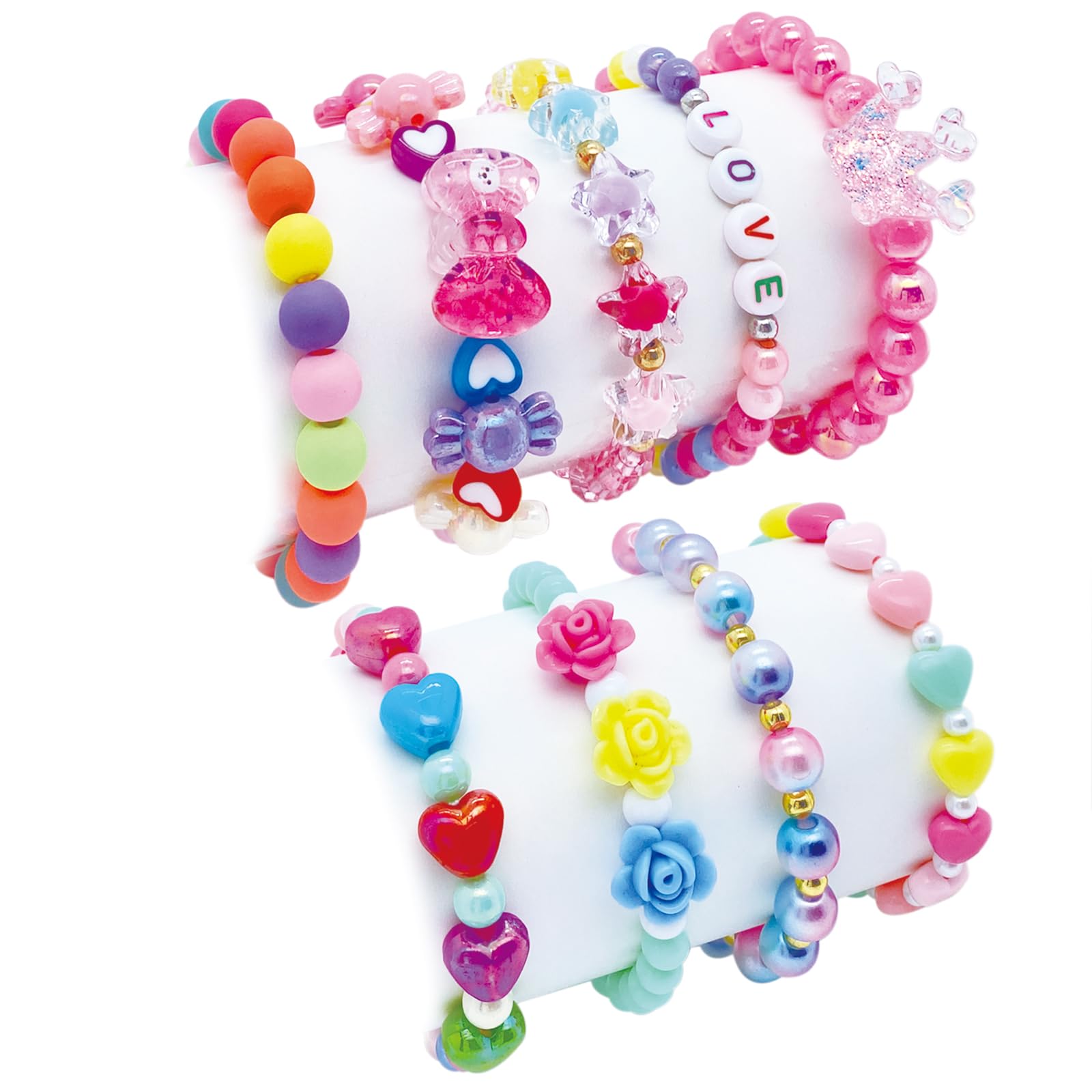 SIELEVIN 9 piece kids bracelet set with candy bow and pink crown designs
