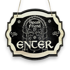 Sign BLACK Speak Friend and Enter real wood wall sign