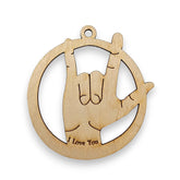 Sign Language Ornament made from natural birch wood