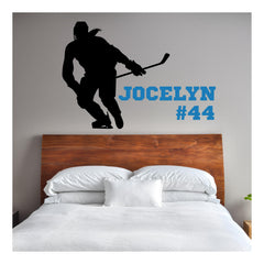 Hockey wall decal for girls with custom name and number