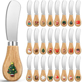 SiliFine 24 piece Christmas cheese spreader set with wooden handles