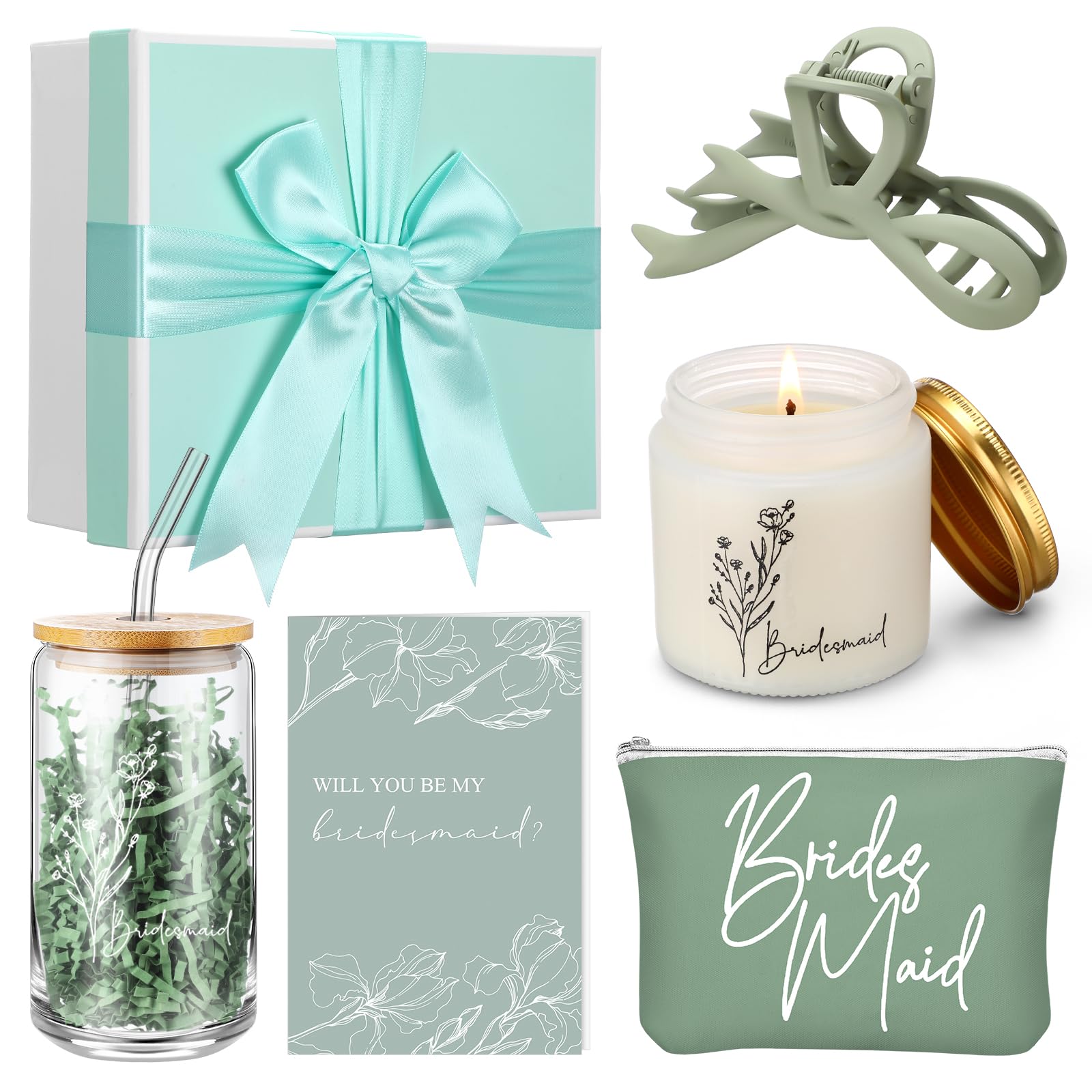 SiliFine bridesmaid glass cup with bamboo lid in sage green