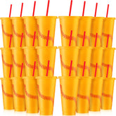 SiliFine softball cups 24oz with lids and straws in yellow and red