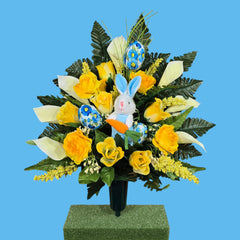 Yellow rose and calla lily accents cemetery memorial