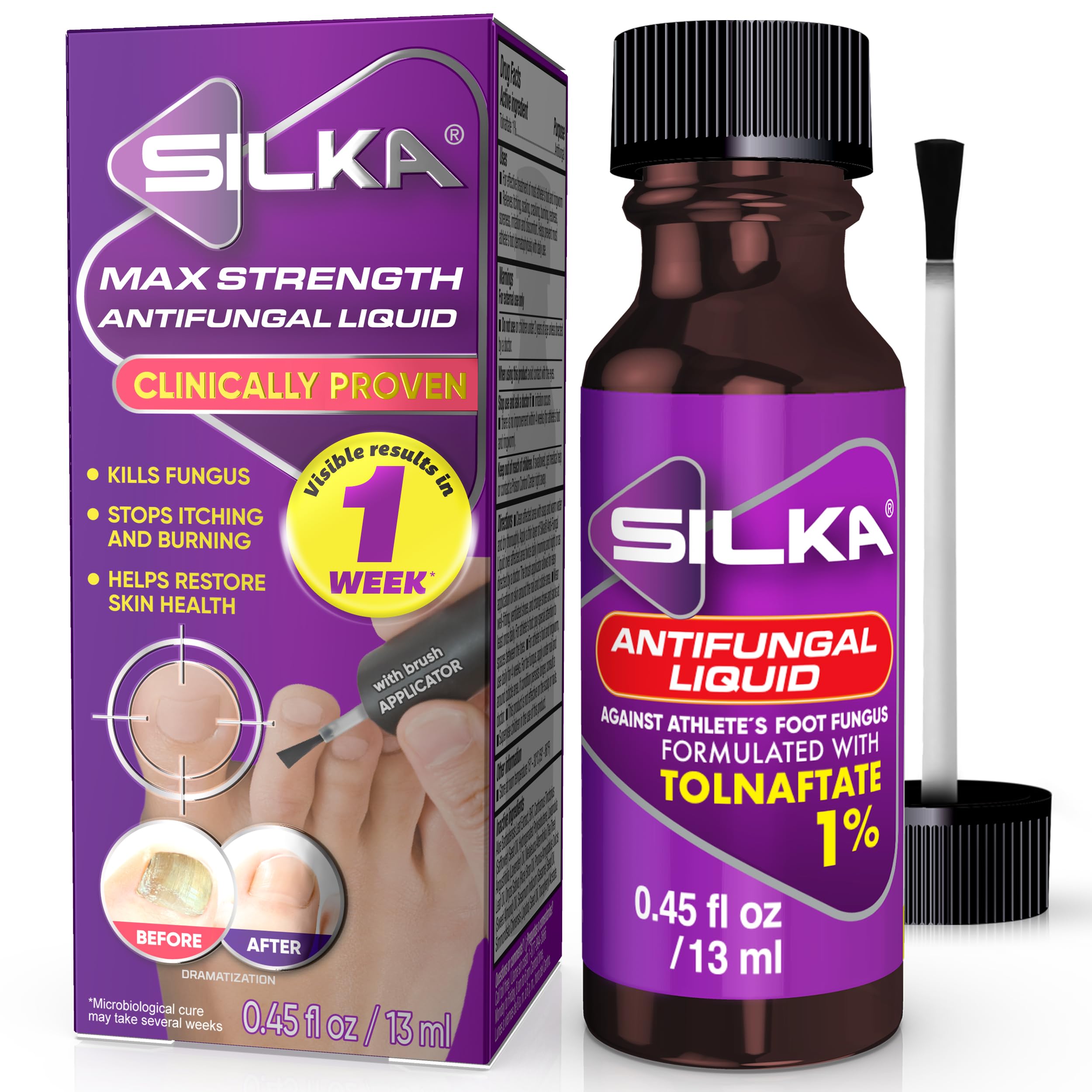 SILKA max strength antifungal liquid bottle with brush applicator