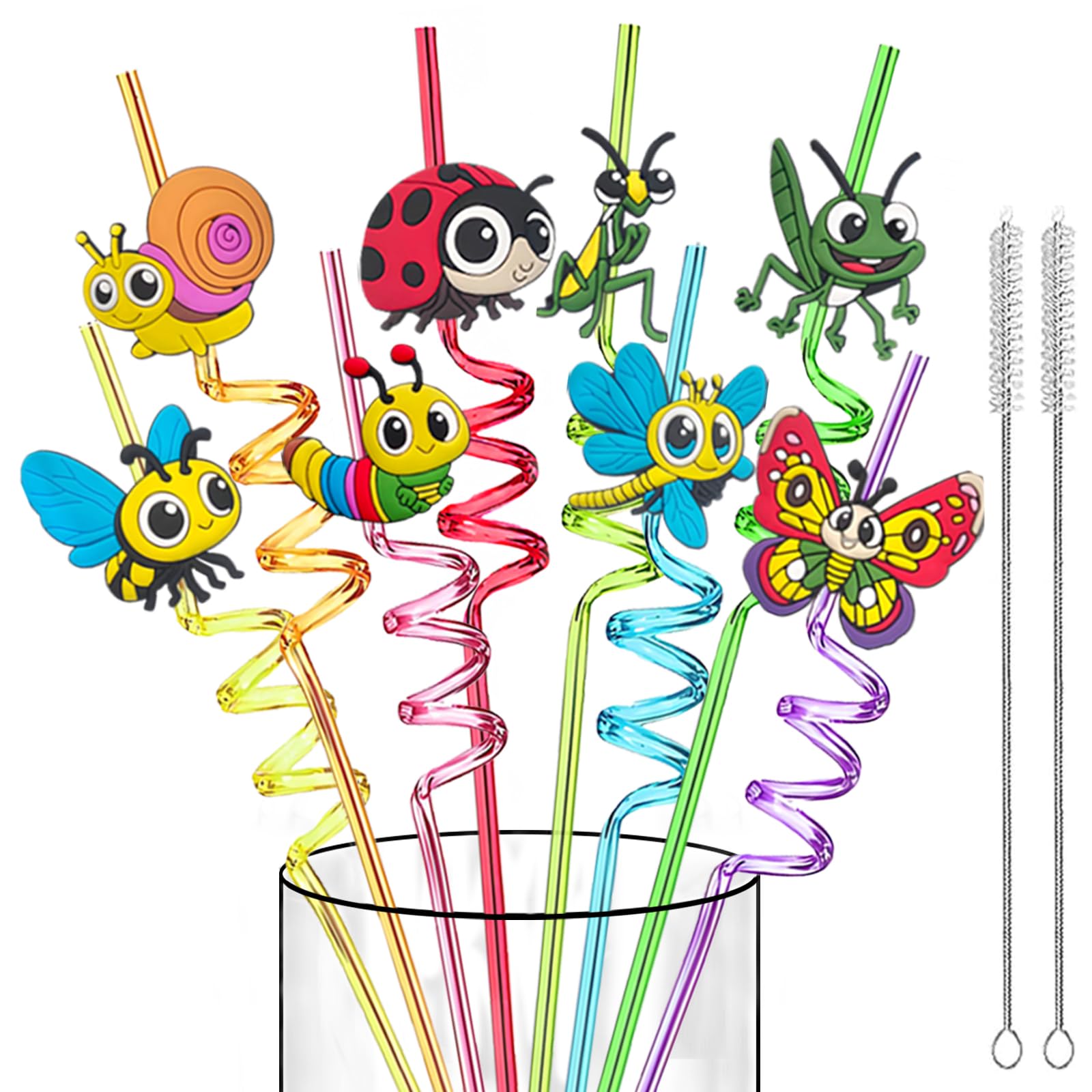 Silly Crazy Straws for Kids 24-piece bug theme set with ladybug and bee designs