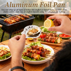 Silver disposable pie tins for oysters and crab cakes