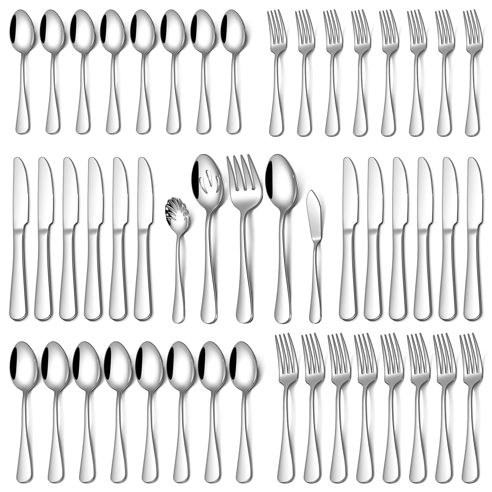 silverware set for 8 with 45 pieces in stainless steel