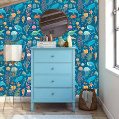 Watercolor ocean design contact paper for cabinets
