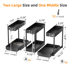L-shaped under sink organizer with pull-out sliding drawer