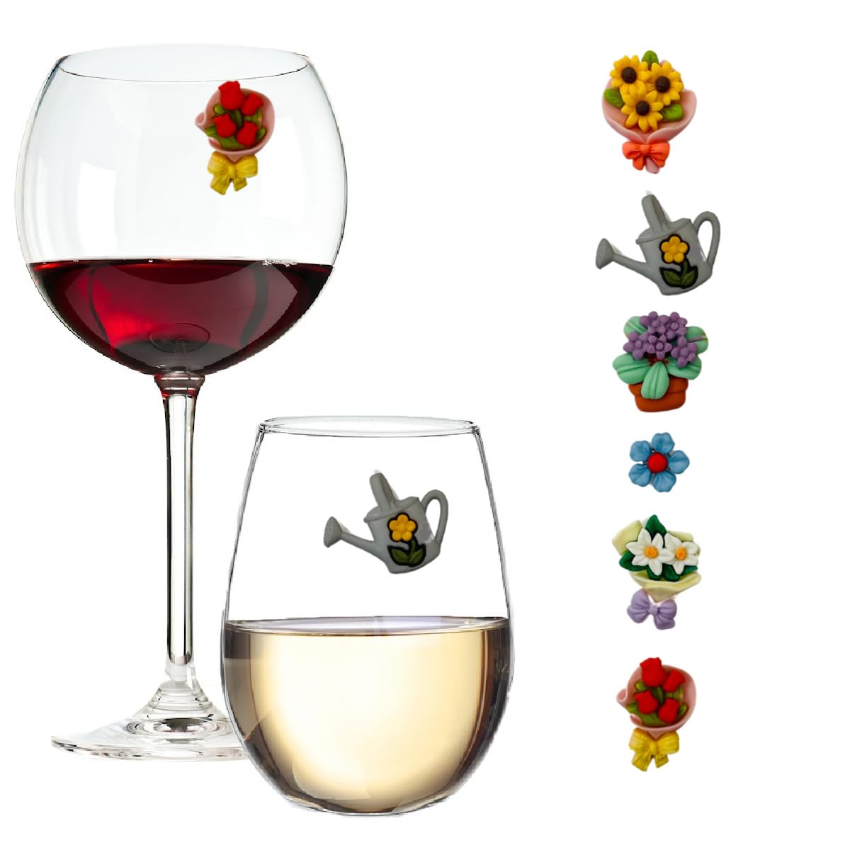 Simply Charmed magnetic wine glass charms set of 6 floral design