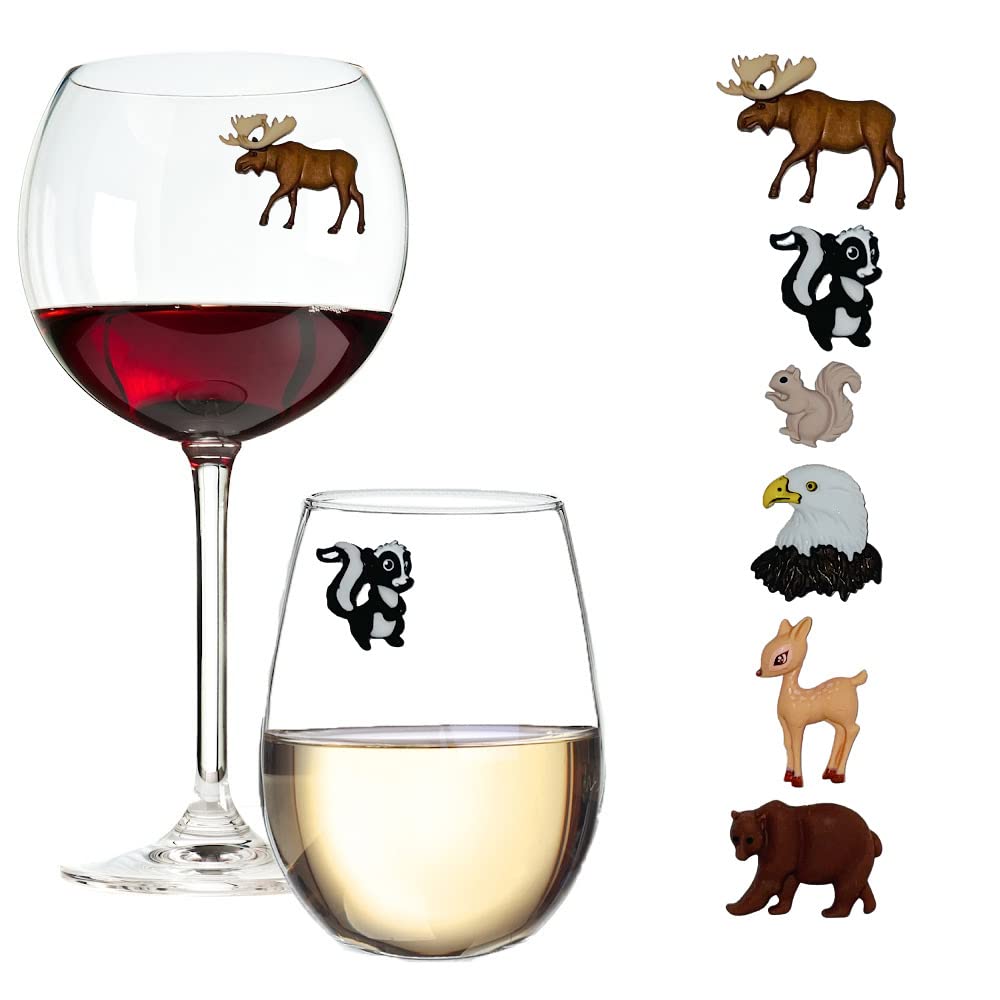 Simply Charmed Northwoods forest animal wine glass charms close up