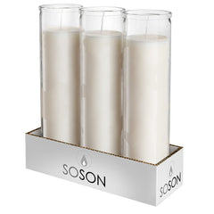 Simply Soson 2x8 inch white pillar candles in glass set of 3