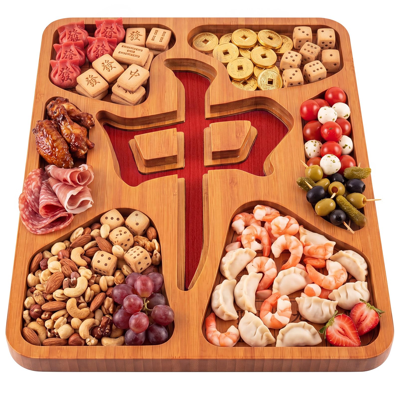 Singhoow Mahjong Bamboo Tray six compartments 14x10 inches