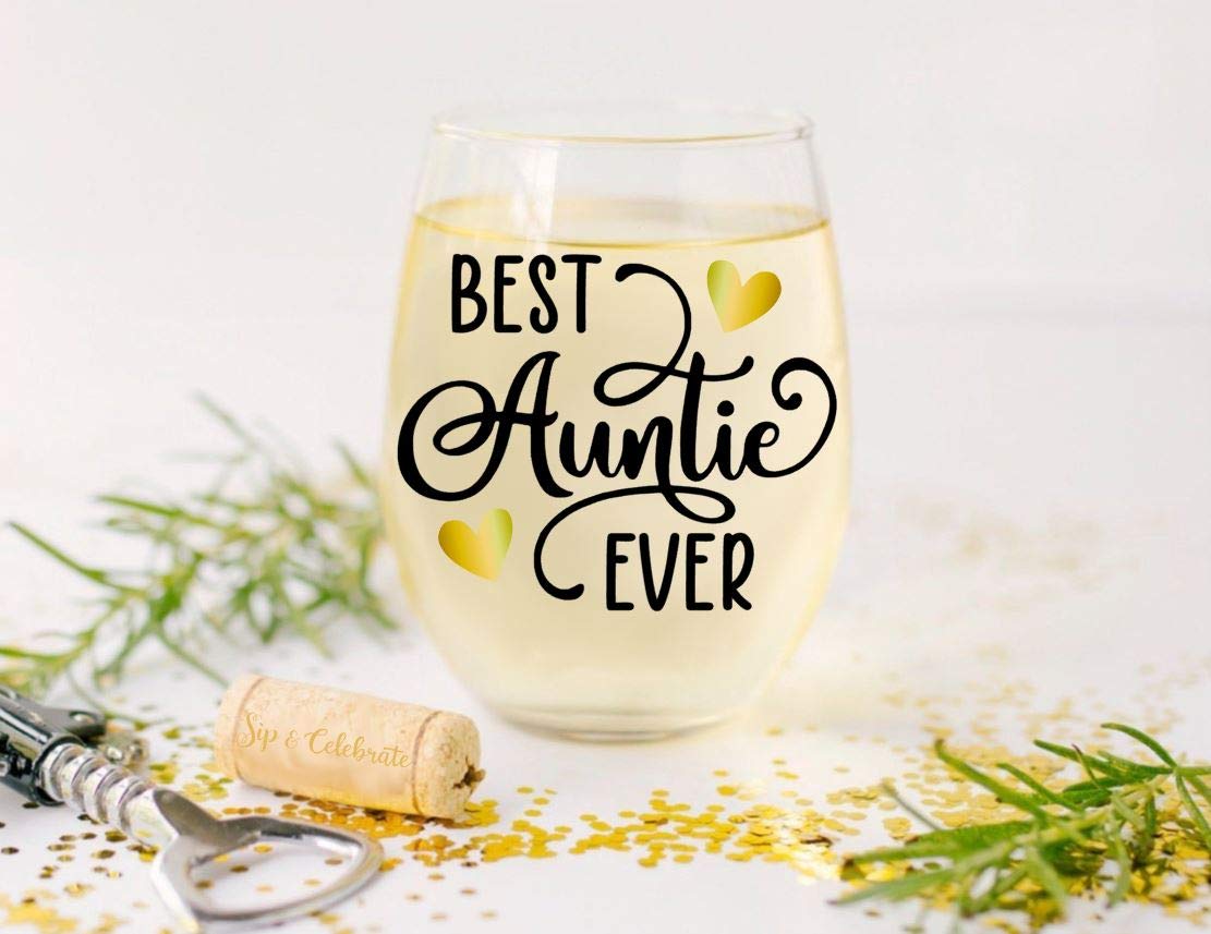 Sip & Celebrate Best Auntie Ever stemless wine glass 21oz